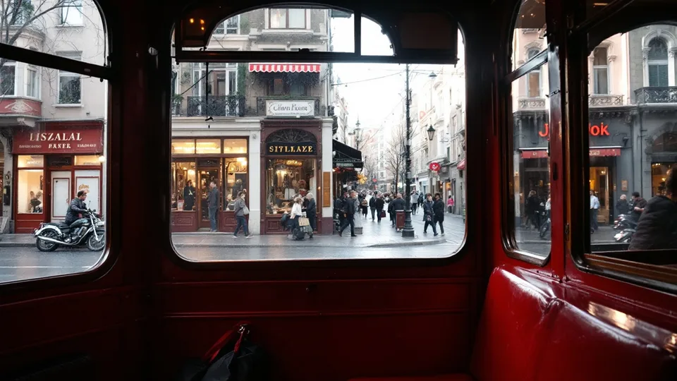 Tarihi tramvay penceresinden İstiklal promptu için örnek görsel çıktı