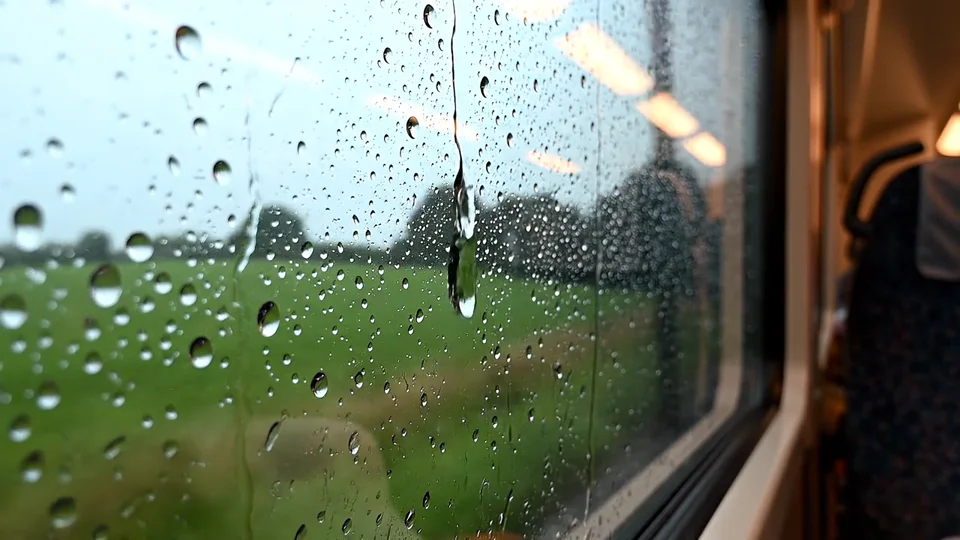 Yağmurlu tren penceresinden yolculuk promptu için örnek görsel çıktı Yağmurlu tren penceresinden yolculuk promptu için örnek görsel çıktı